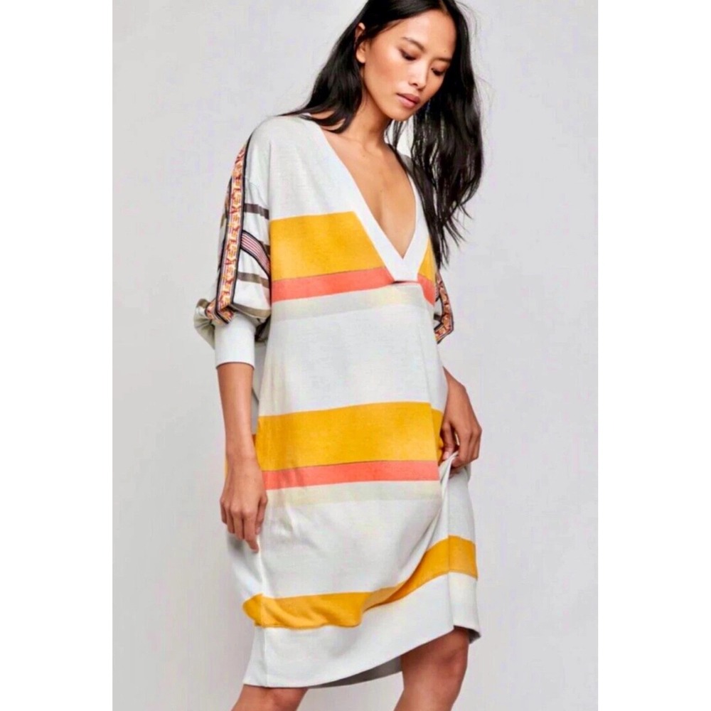 Free People Beachy Stripe Bonanza Oversized Tunic‎ Dress Womens XS Boho Hippie